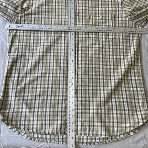 Timberland 100% cotton plaid button down shirt beige brown short sleeve medium - Picture 6 of 6